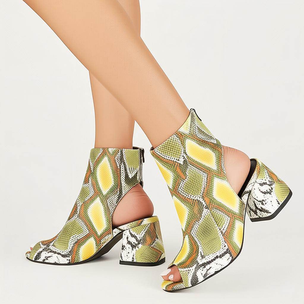 Peep Toe Block Heel Ankle Boots