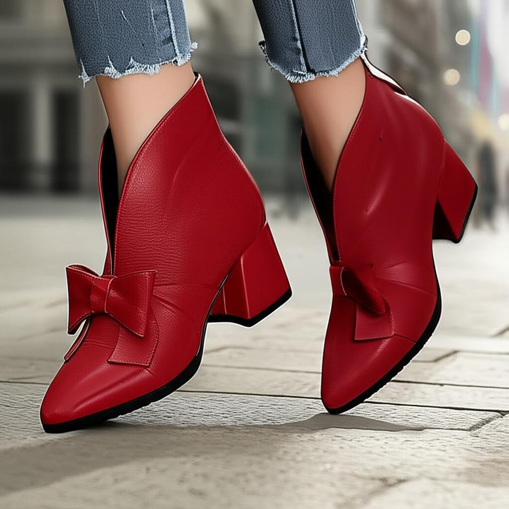 Bow Accent Block Heel Ankle Boots