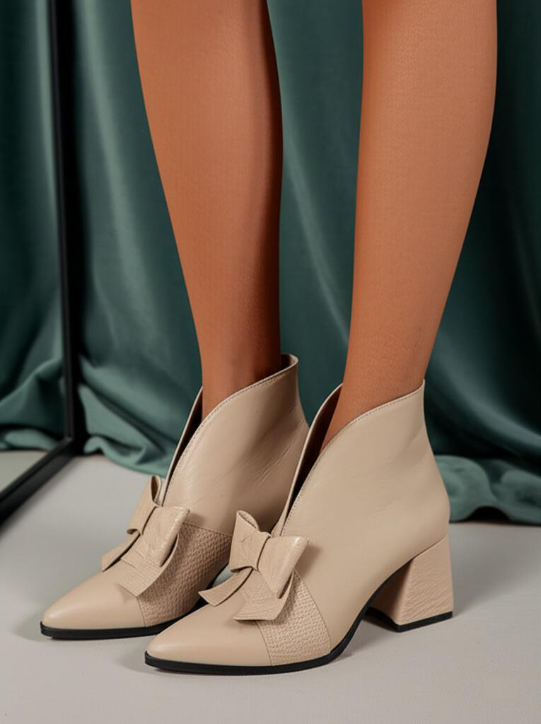 Bow Accent Block Heel Ankle Boots