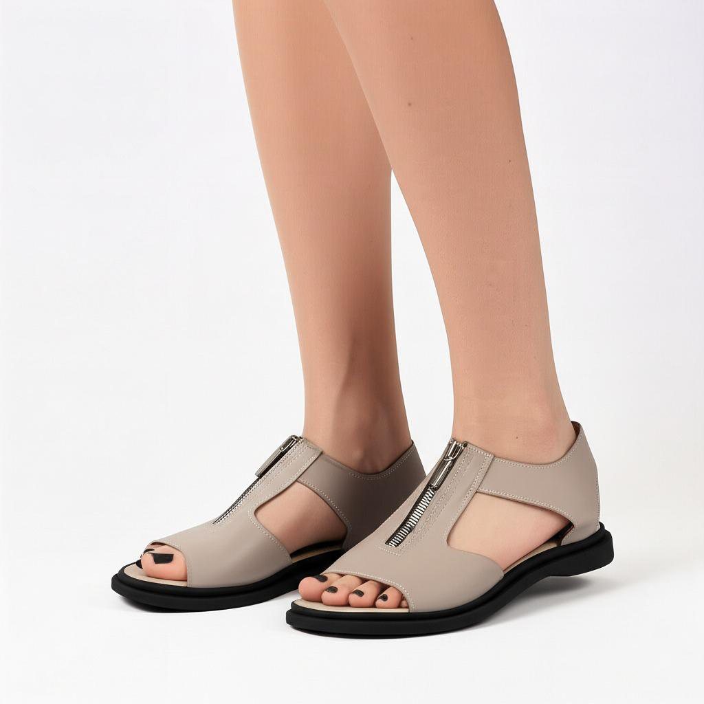Zipper Accent Open Toe Sandals
