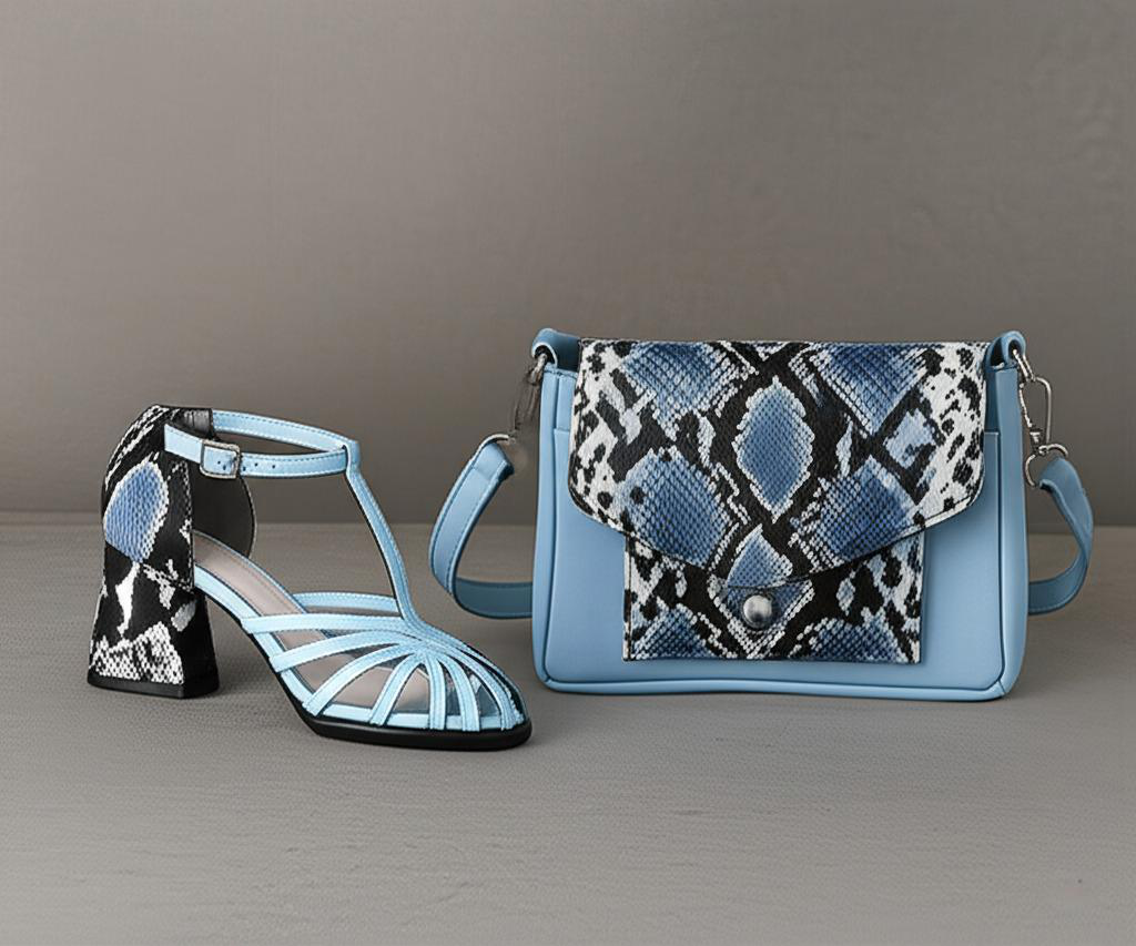 Snake Print Block Heel T Strap Sandals