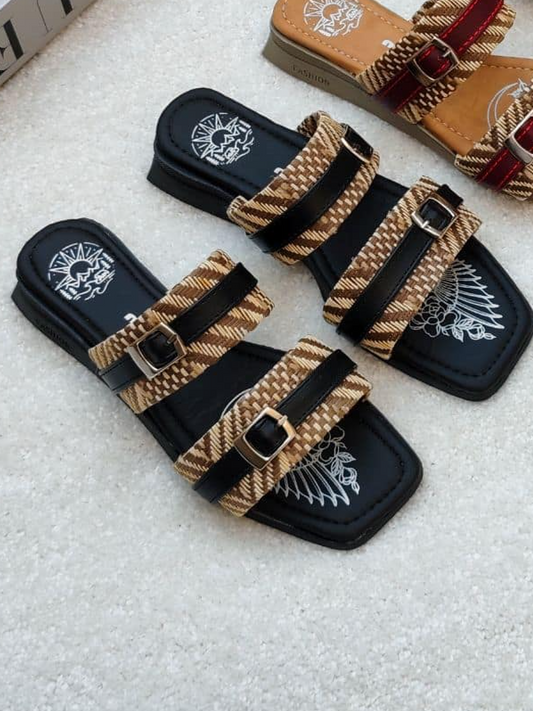 Leather Double-Button Flat Sandals