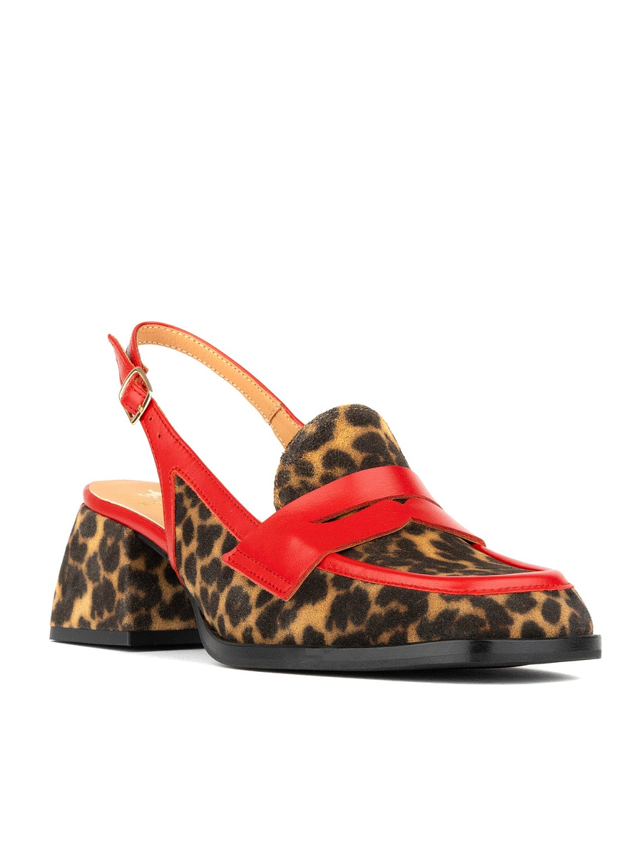 Leopard-Print Red Thick-Heeled Sandals