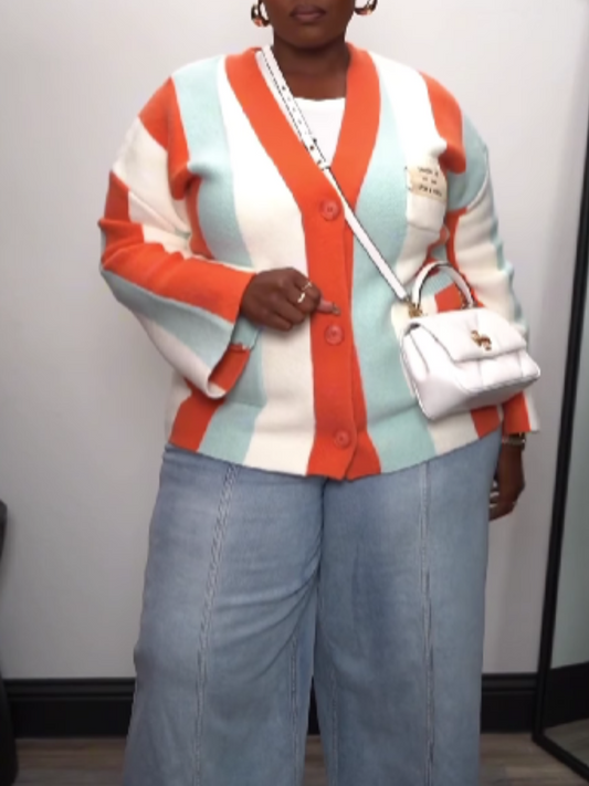 Contrast Bohemian Striped Knit Cardigan