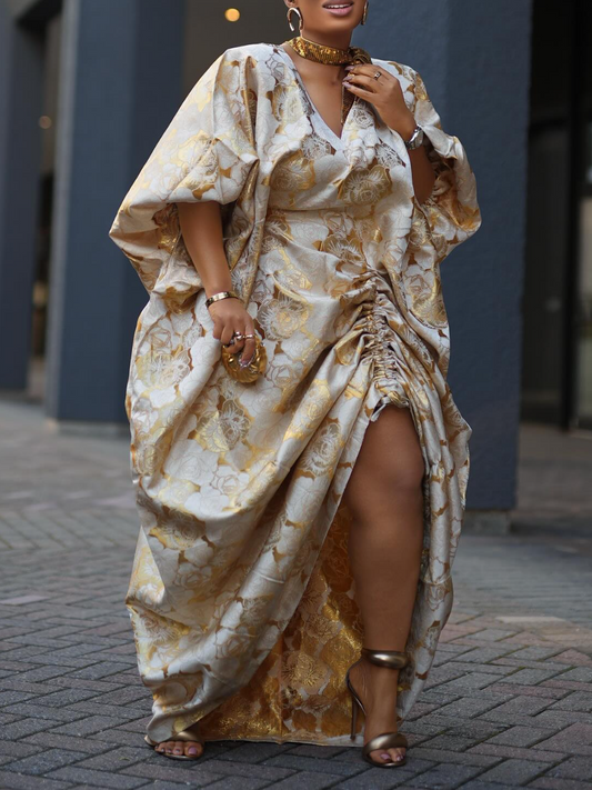 V-Neck Skirt Drawstring Dress