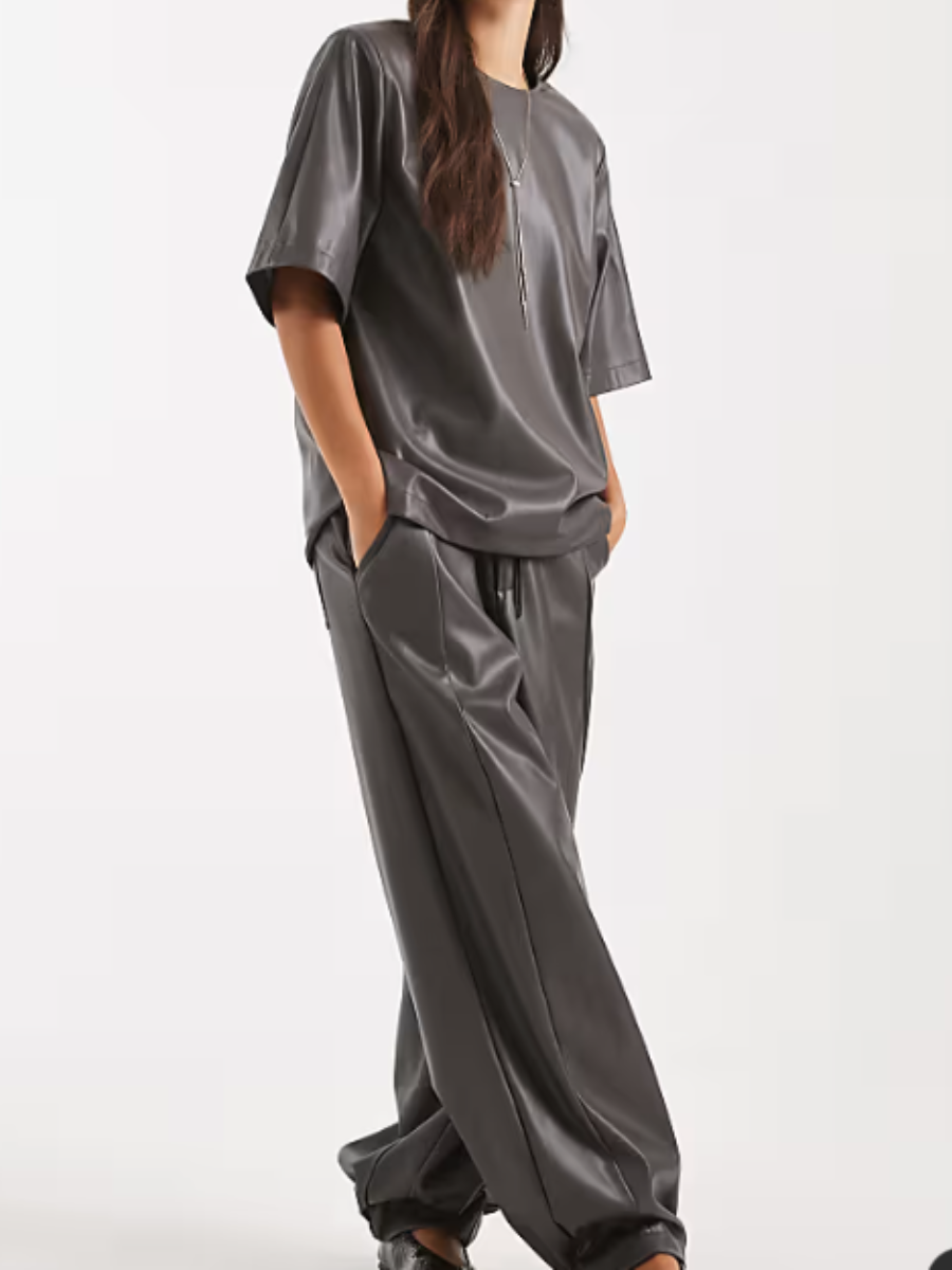Leather Loose Pants Suit