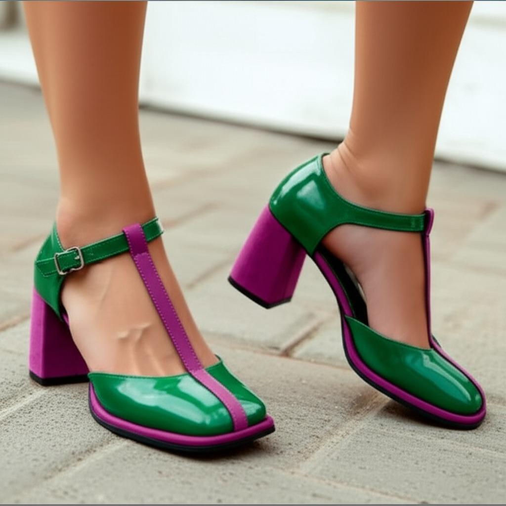 Contrast Strap Block Heel Sandals