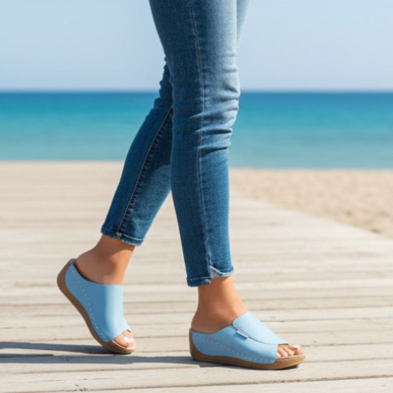 Peep Toe Wedge Slide Sandals