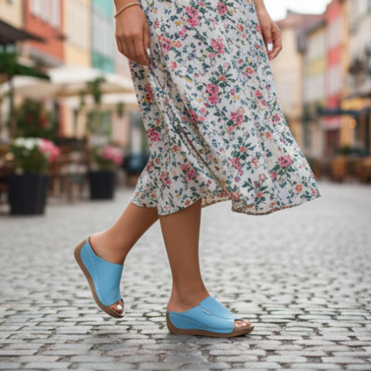 Peep Toe Wedge Slide Sandals