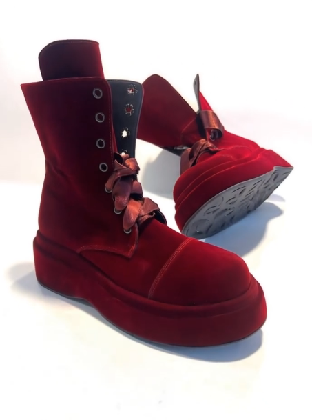 Satin Bow Lace Up Platform Ankle Boots