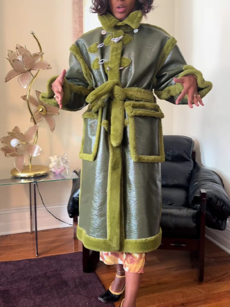 Leather Plush Trim Coat