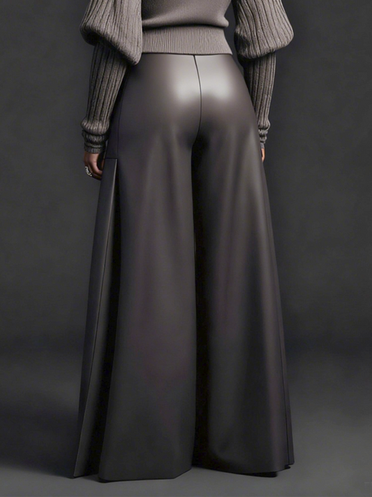 Pleated Faux Leather Wide Leg Pants
