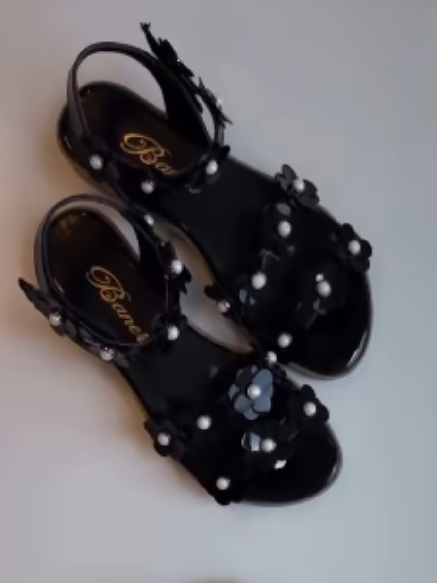 Floral Pearl-Embellished Flat Sandals