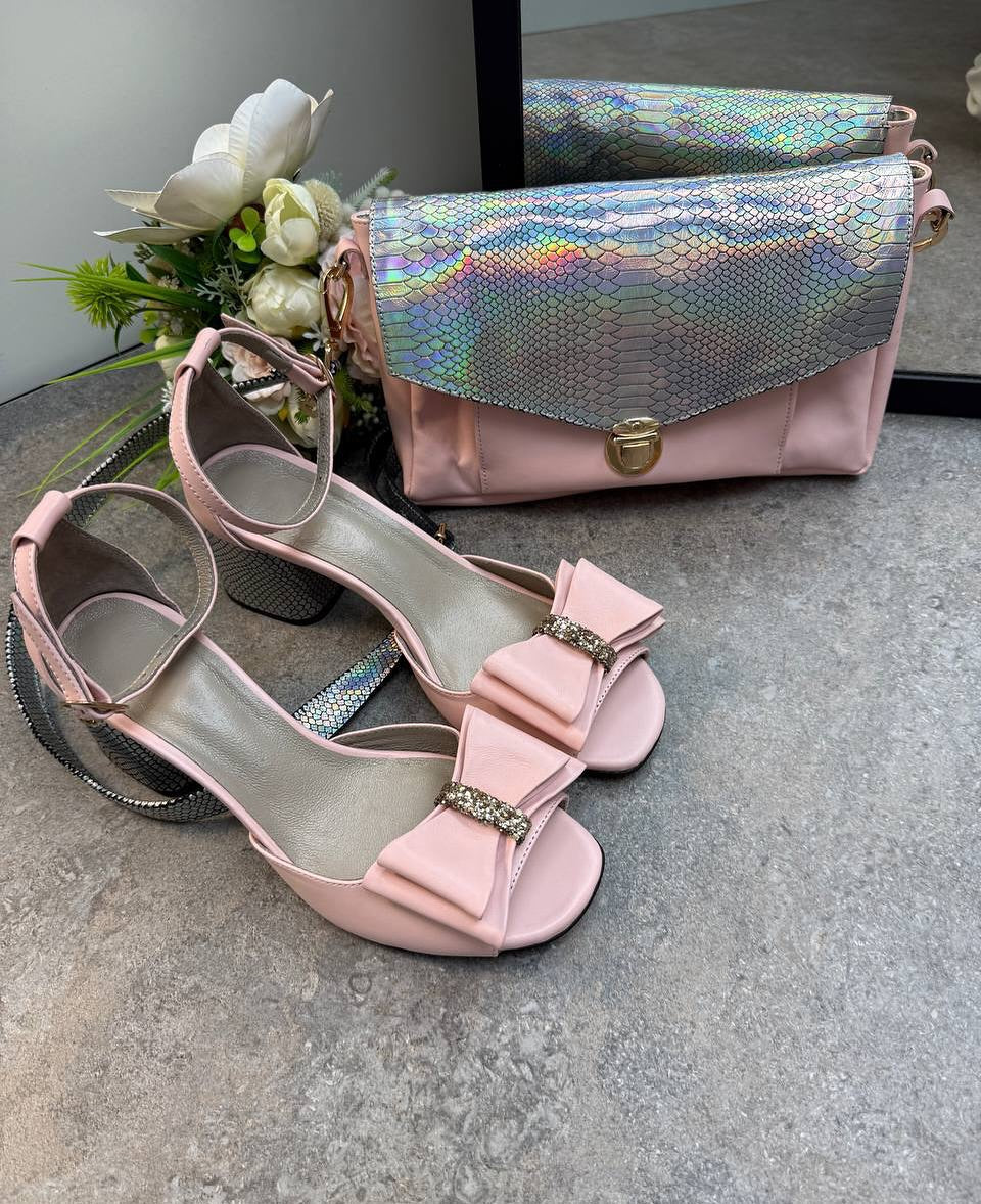 Bow Embellished Block Heel Ankle Strap Sandals