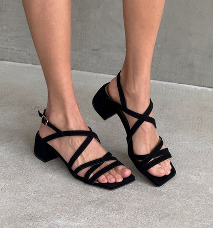 Cross Strap Block Heel Sandals