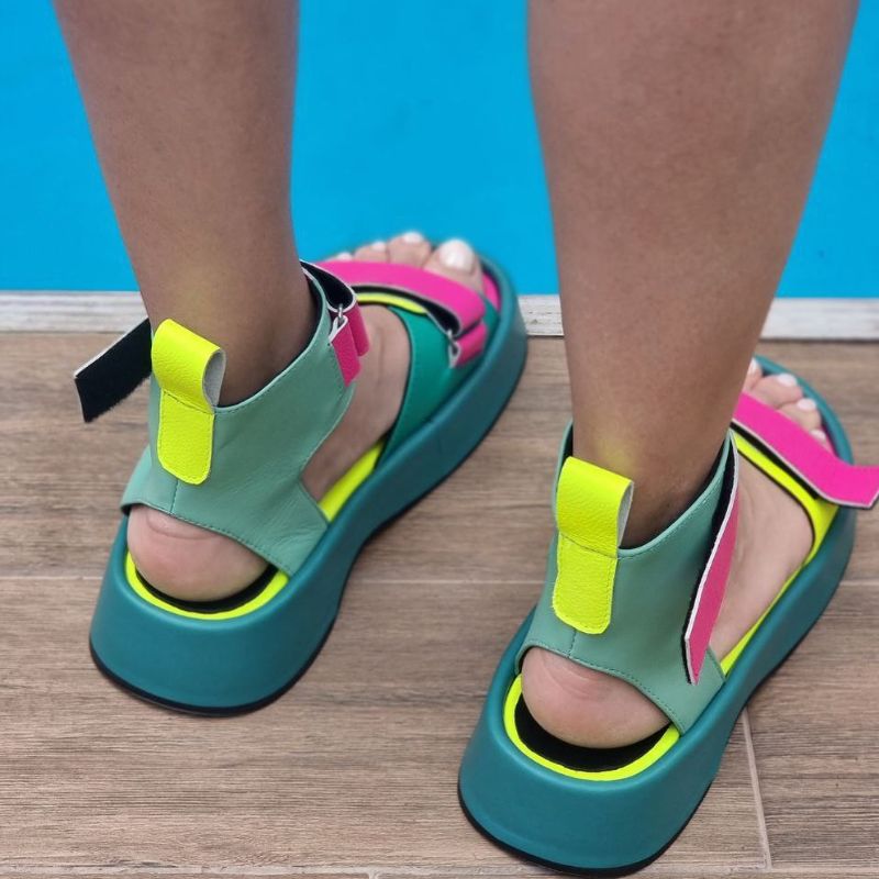 Color Block Ankle Strap Platform Sandals