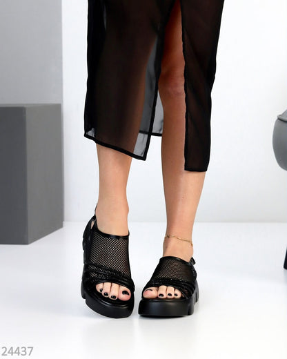 Mesh Ankle Strap Platform Sandals