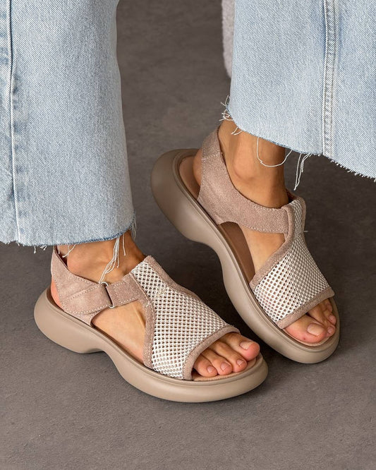 Mesh Ankle Strap Platform Sandals