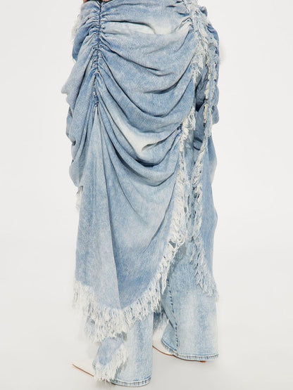 Distressed Ruched Denim Pants