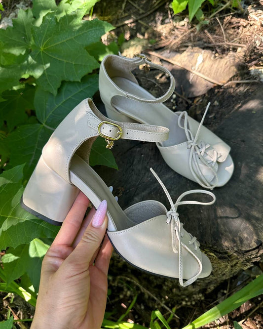 Lace Up Ankle Strap Block Heel Pumps