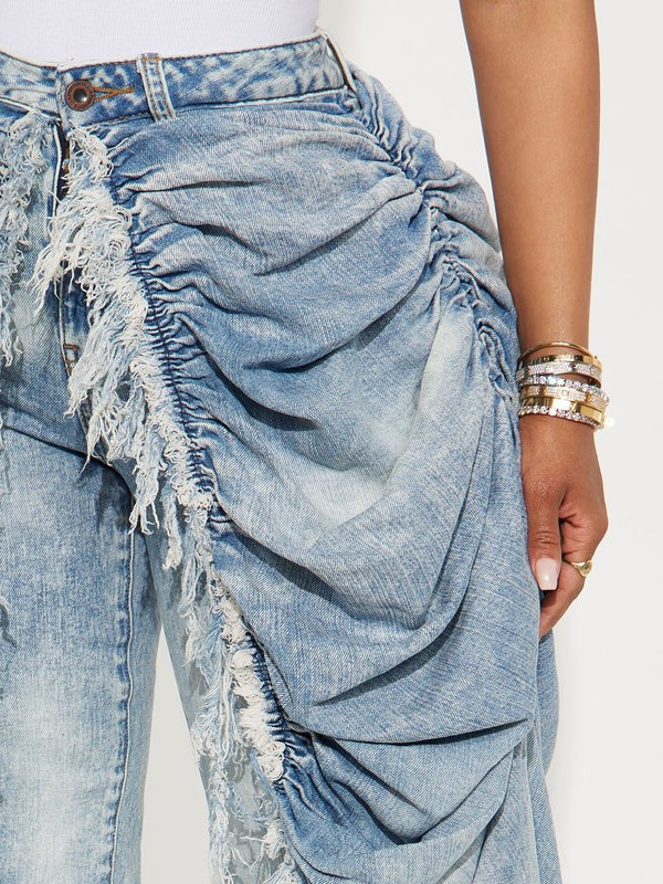 Distressed Ruched Denim Pants