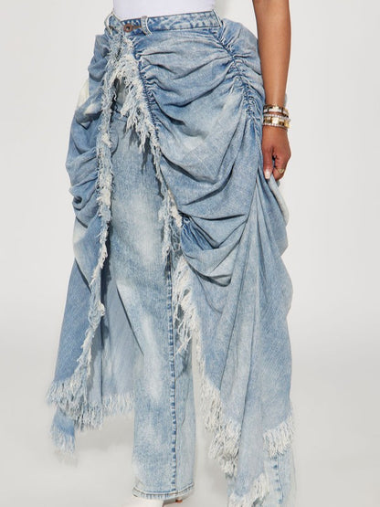 Distressed Ruched Denim Pants