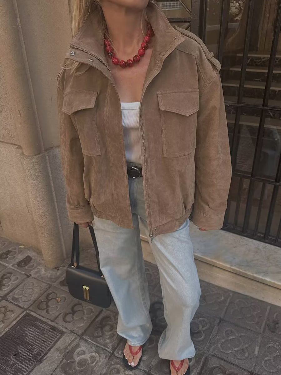 Suede Leather Pockets Jacket