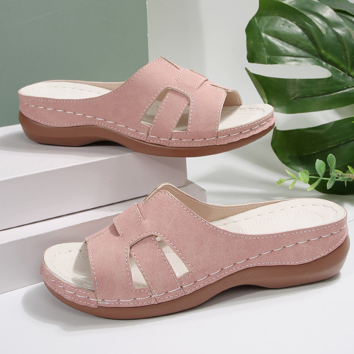 Light Pink Crossover Wedge Slippers