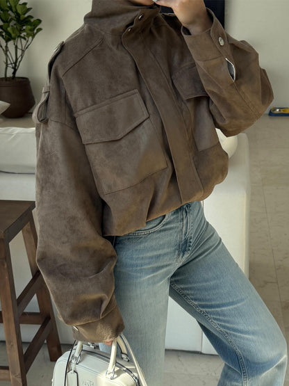 Suede Leather Pockets Jacket
