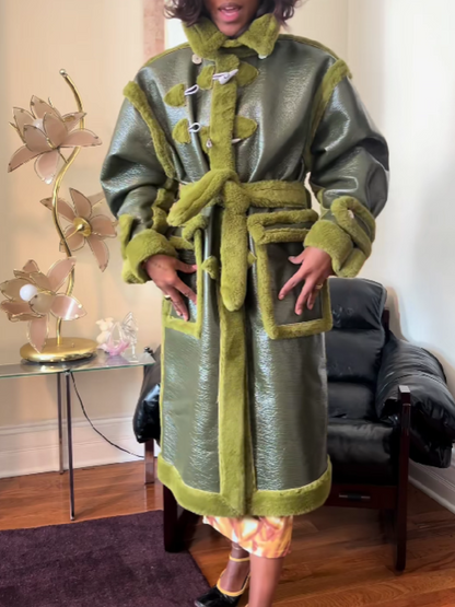 Leather Plush Trim Coat