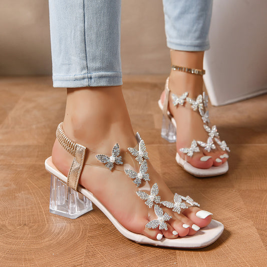 Butterfly Flower Pumps With An Elastic Strap