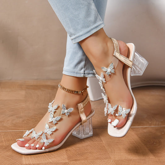 Butterfly Flower Pumps With An Elastic Strap