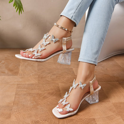 Butterfly Flower Pumps With An Elastic Strap