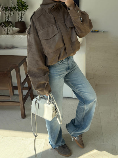Suede Leather Pockets Jacket