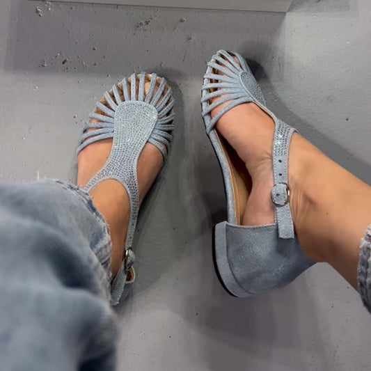 Rhinestone Sparkle Woven Cutout Sandals