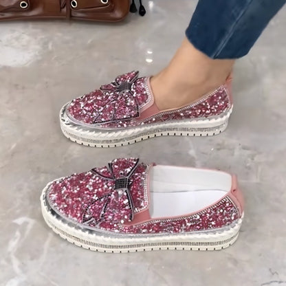 Glitter Bow Embellished Platform Loafers