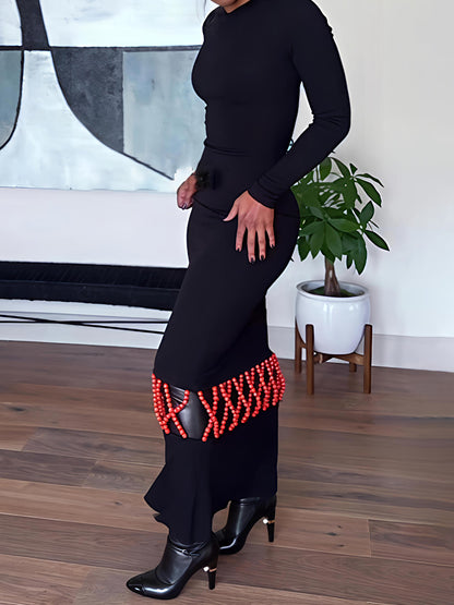 Fashion Beaded Detailing Knitted Maxi Dress