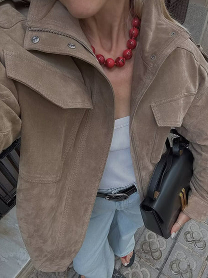 Suede Leather Pockets Jacket