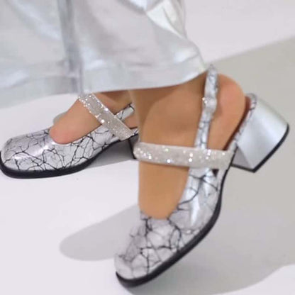 Shinny Square-toe Mary Jane Sandals