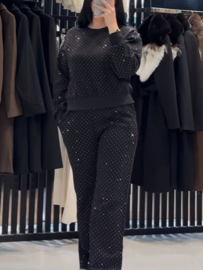 Rhinestone Sparkle Casual Sports Two Pieces Set