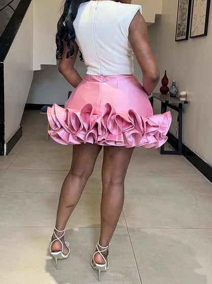 Fashion Hollowed Out Ruffled Two Pieces Dress