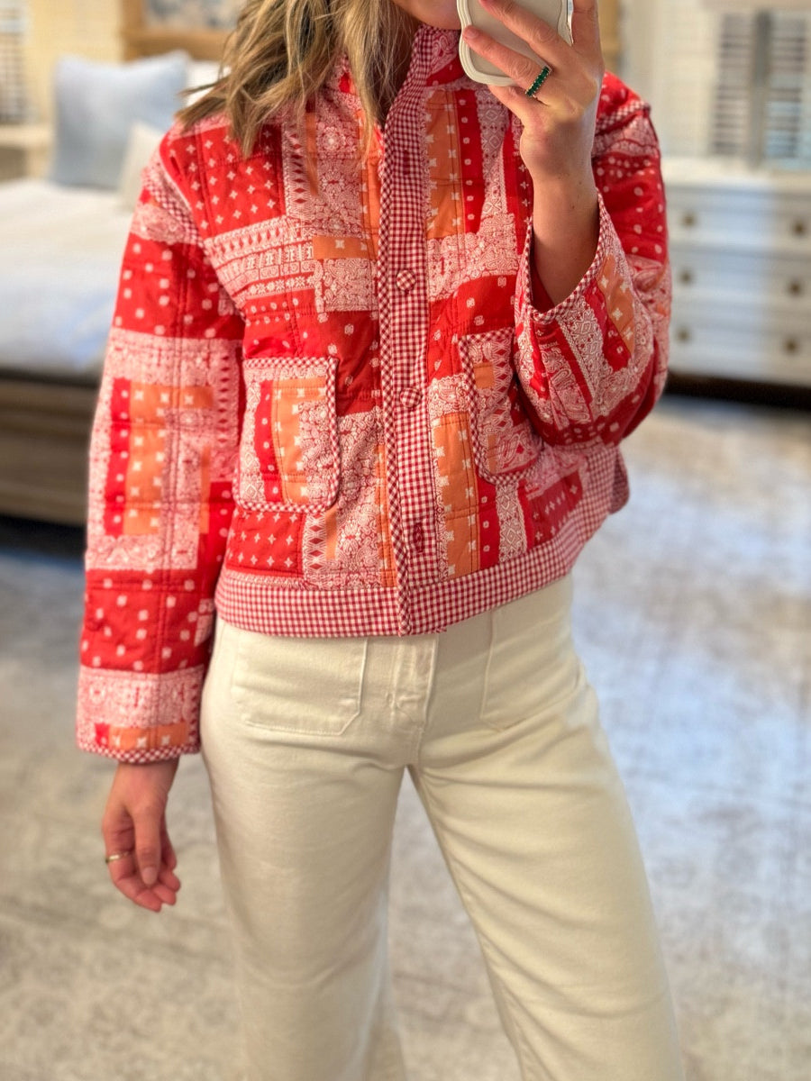 Patchwork Styling Band Collar Coat