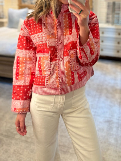 Patchwork Styling Band Collar Coat