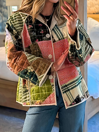 Asymmetrical Print Patchwork Loose Jacket