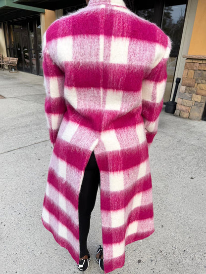 Plaid Print High Neck Cut Out Coat