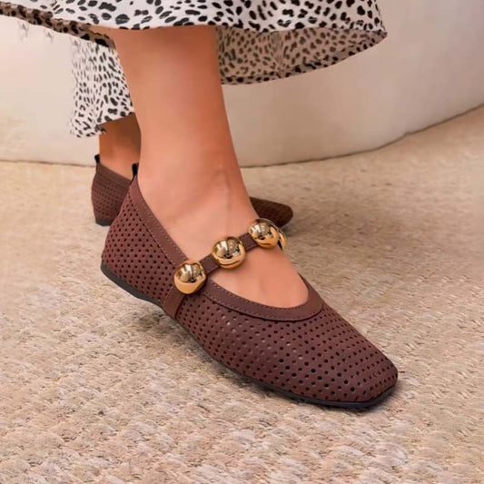 Round Toe Cut-out Ballet Shoes Flat Fishnet Shoes