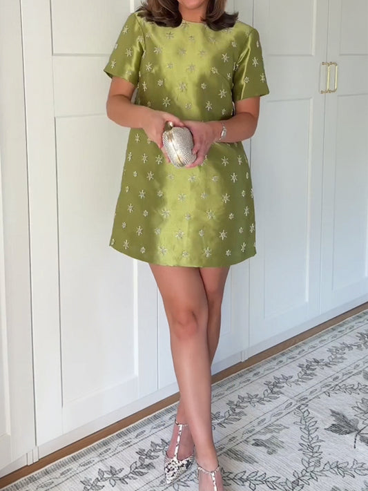 Short Sleeve Embroidered Mini Dress