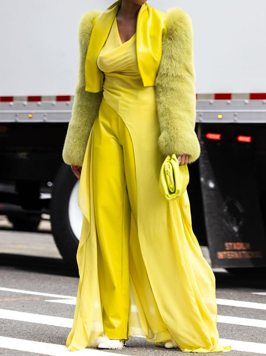 Fashion Faux Fur Patchwork Coat