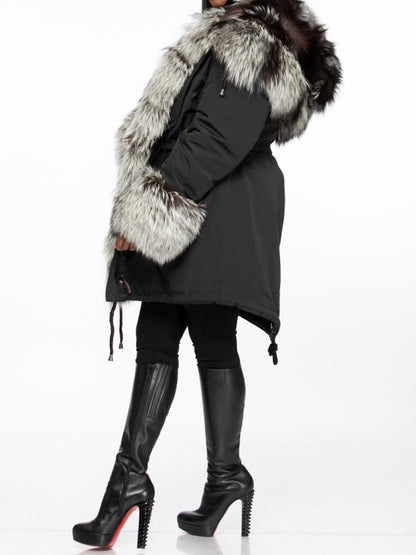 Faux Fox Fur Warm Hooded Collar Fur Coat