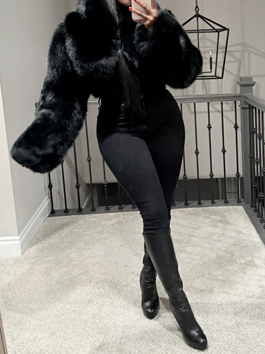 Faux Fox Fur Cropped Coat
